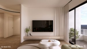 電視牆融入曲線設計，創造流線造型